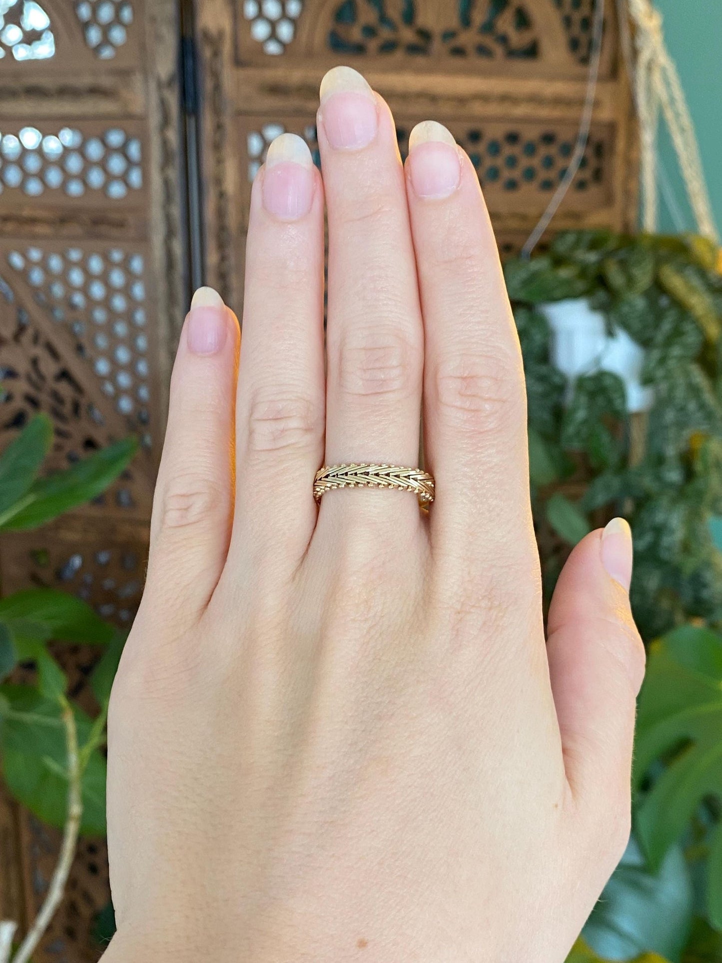 Vintage Solid 14k Yellow Gold Mesh Chain Ring Band - Size 8.75