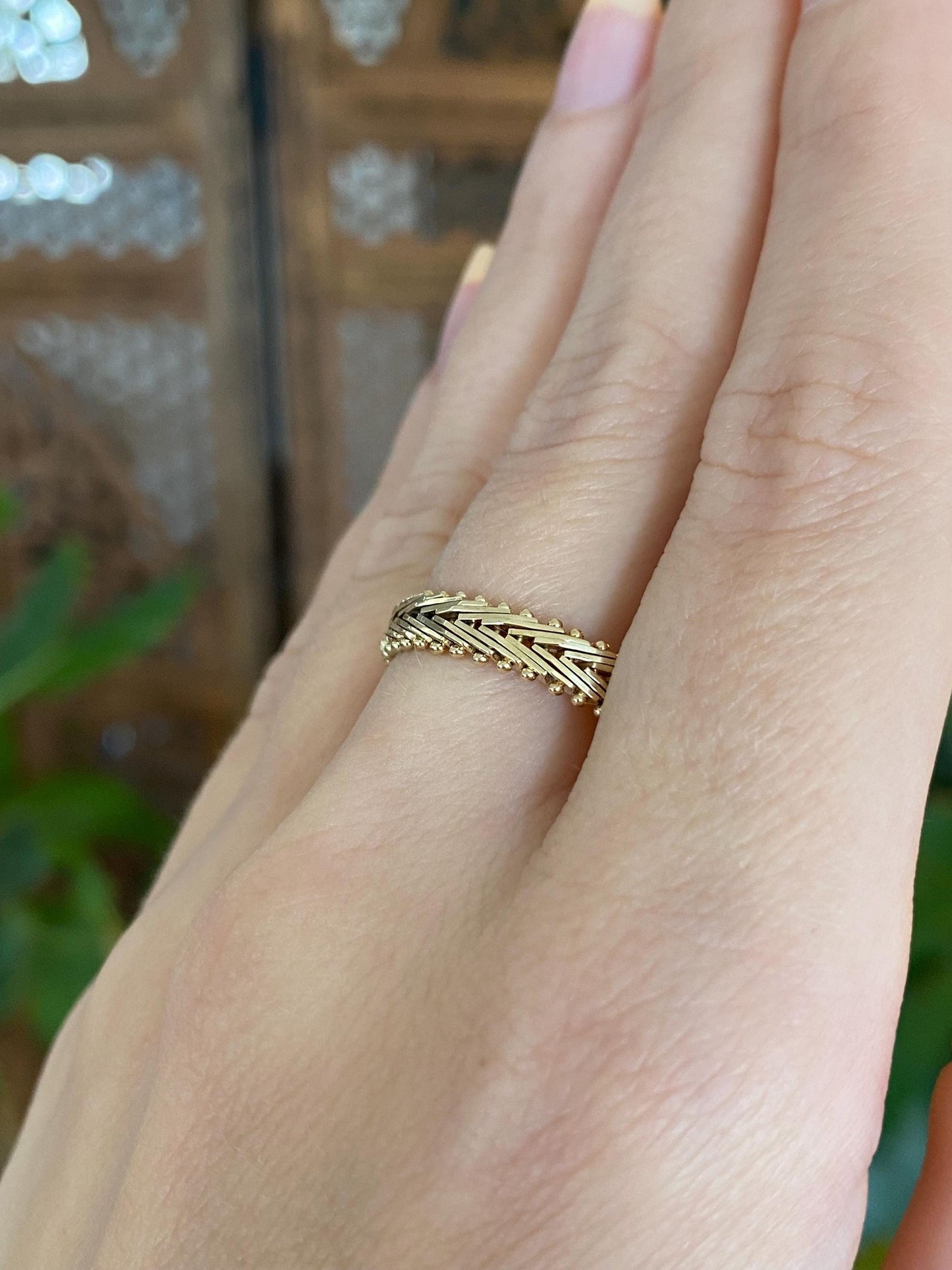 Vintage Solid 14k Yellow Gold Mesh Chain Ring Band - Size 8.75