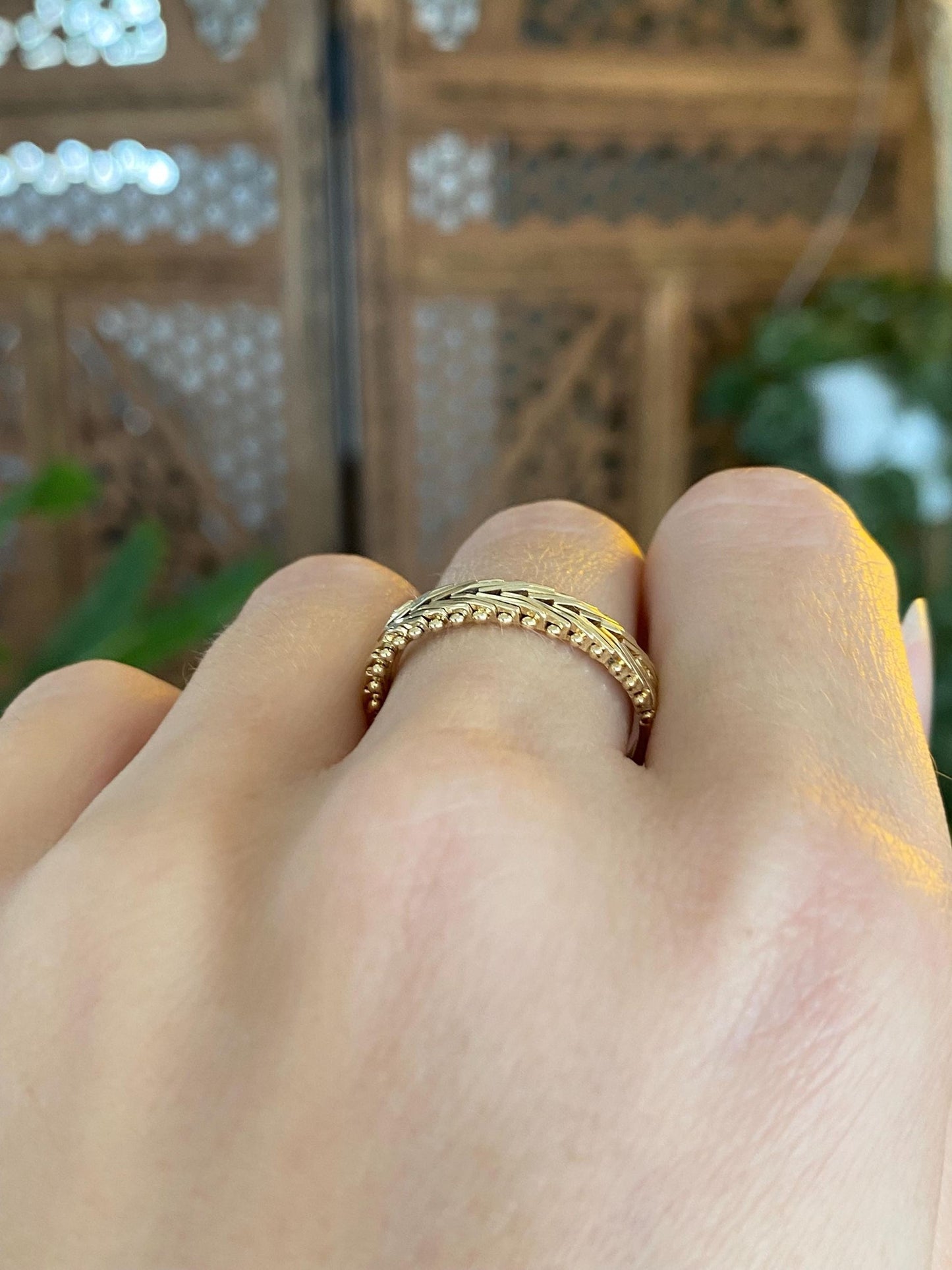 Vintage Solid 14k Yellow Gold Mesh Chain Ring Band - Size 8.75