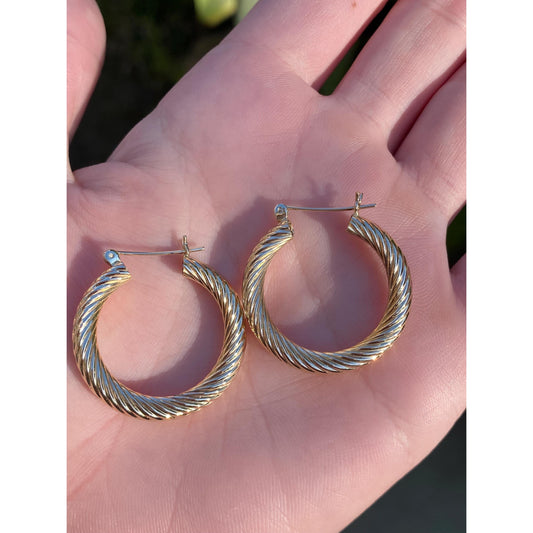 Vintage 14k Yellow Gold Chunky Twisted Hoop Earrings