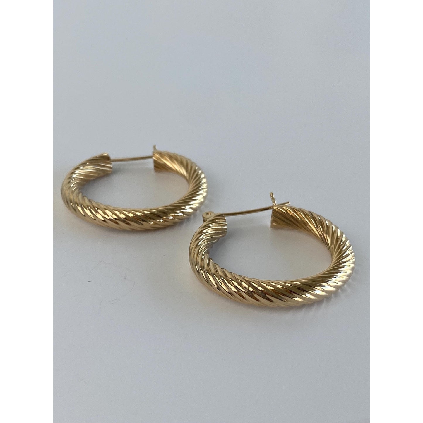 Vintage 14k Yellow Gold Chunky Twisted Hoop Earrings