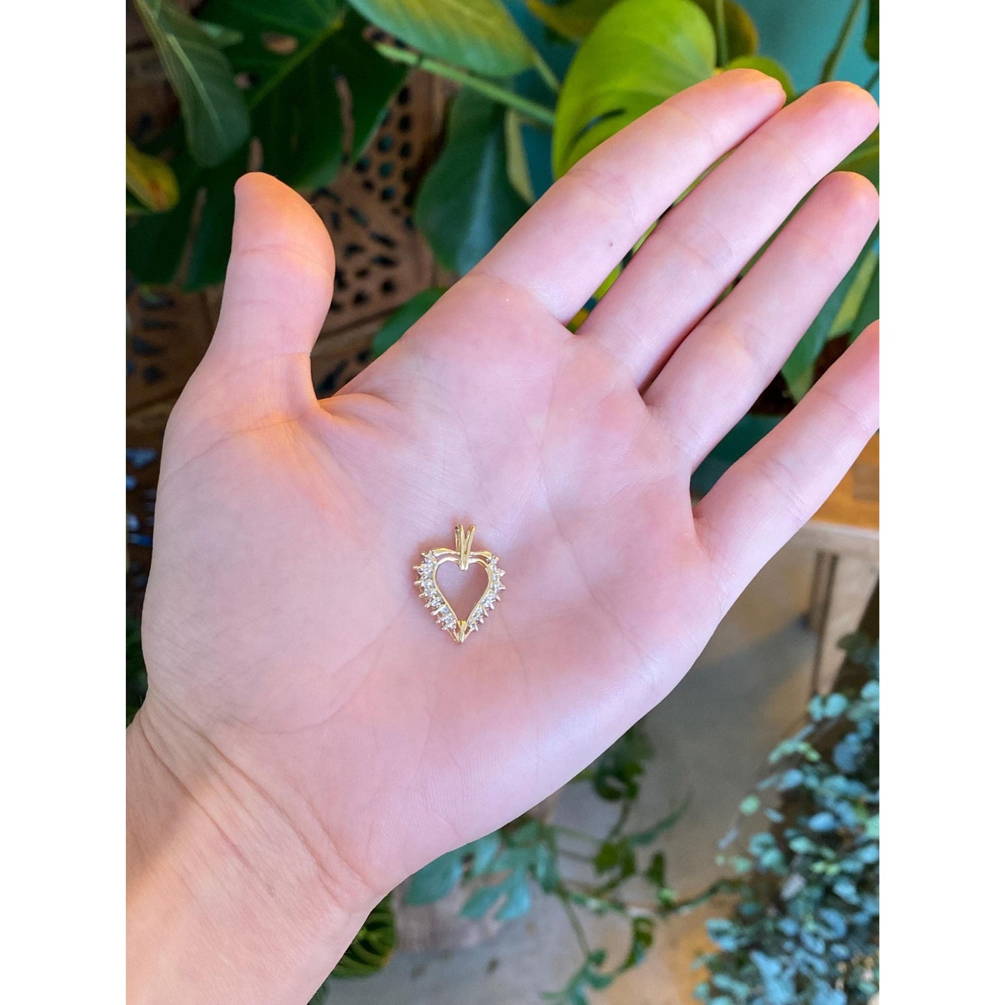 Solid 14k Yellow Gold Diamond Heart Charm