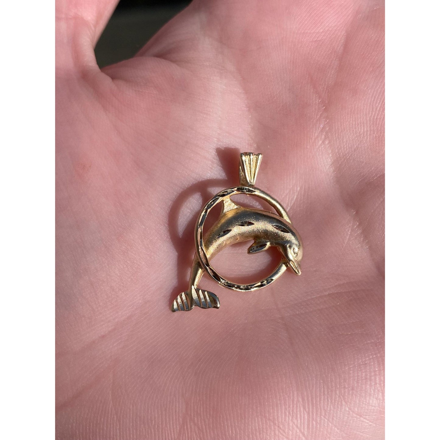 Vintage Solid 10k Yellow Gold Diamond Cut Dolphin Charm