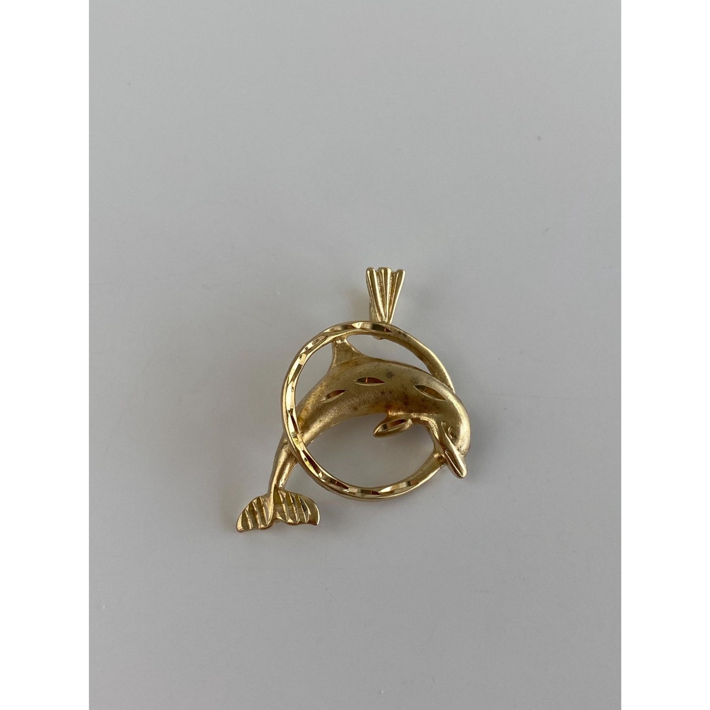 Vintage Solid 10k Yellow Gold Diamond Cut Dolphin Charm