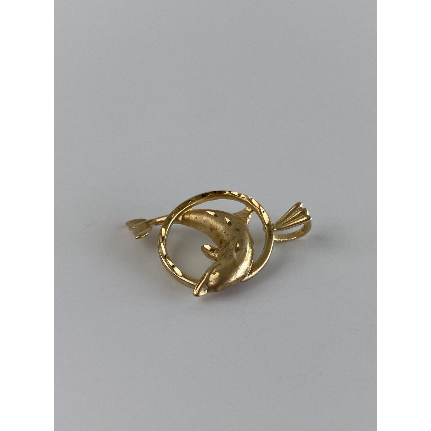 Vintage Solid 10k Yellow Gold Diamond Cut Dolphin Charm