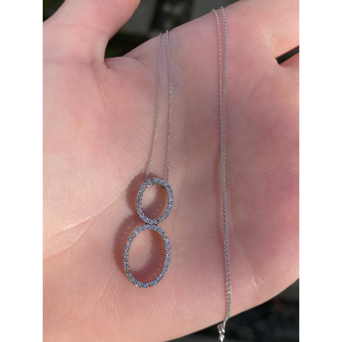 Vintage Solid 14k White Gold Diamond Ovals Tight Rolo Chain Necklace - 18.25 inches