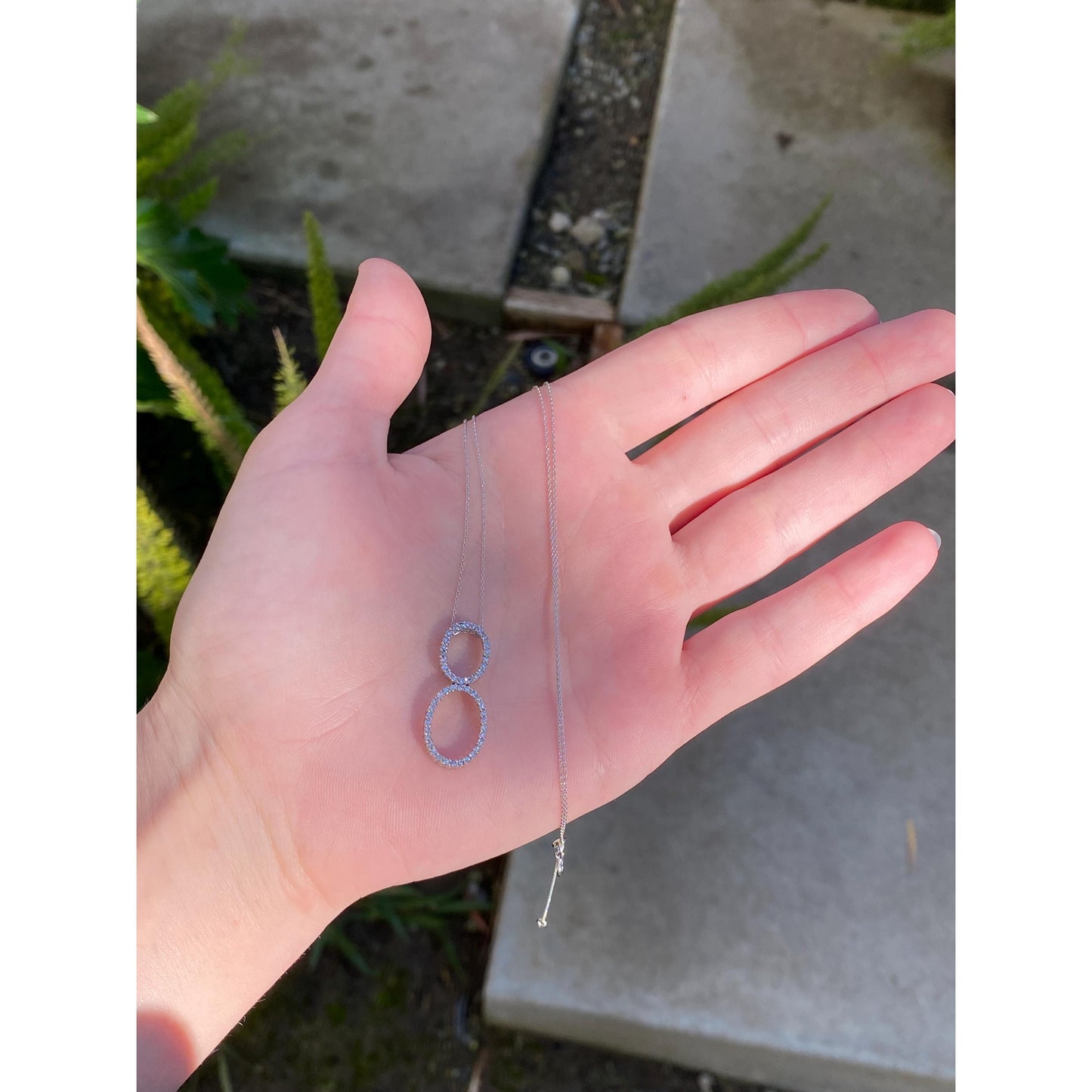 Vintage Solid 14k White Gold Diamond Ovals Tight Rolo Chain Necklace - 18.25 inches