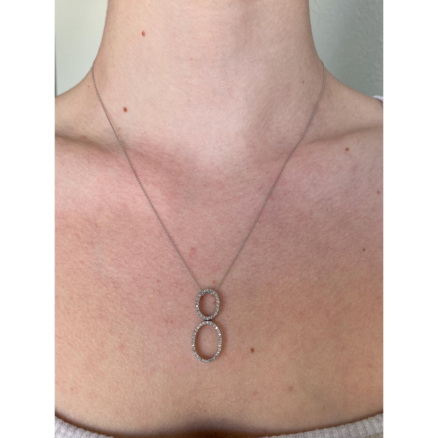 Vintage Solid 14k White Gold Diamond Ovals Tight Rolo Chain Necklace - 18.25 inches