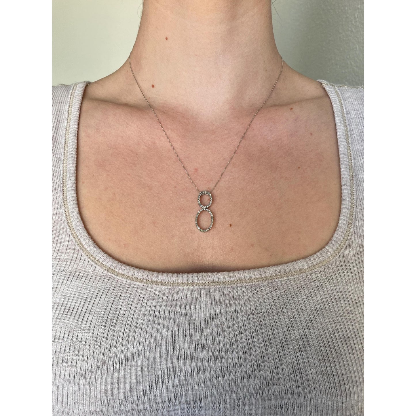 Vintage Solid 14k White Gold Diamond Ovals Tight Rolo Chain Necklace - 18.25 inches