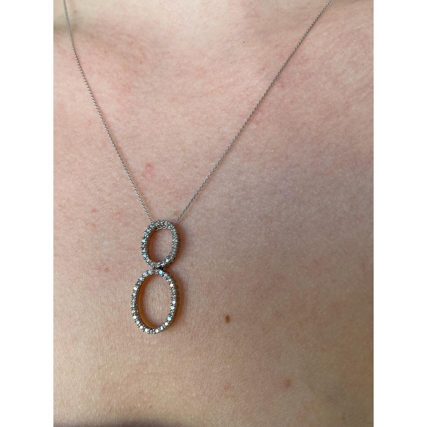 Vintage Solid 14k White Gold Diamond Ovals Tight Rolo Chain Necklace - 18.25 inches