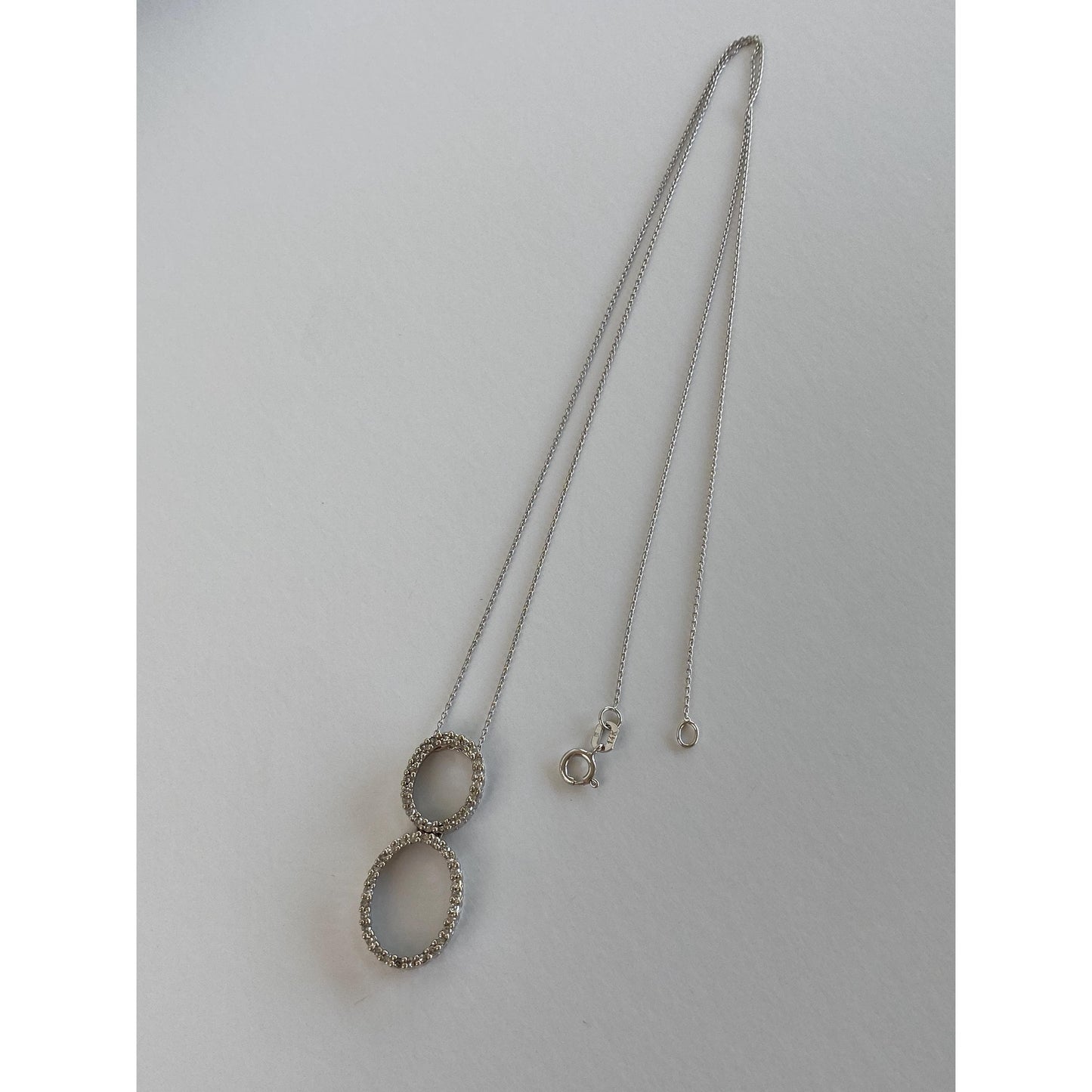 Vintage Solid 14k White Gold Diamond Ovals Tight Rolo Chain Necklace - 18.25 inches