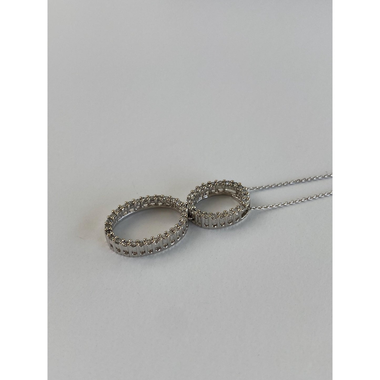 Vintage Solid 14k White Gold Diamond Ovals Tight Rolo Chain Necklace - 18.25 inches