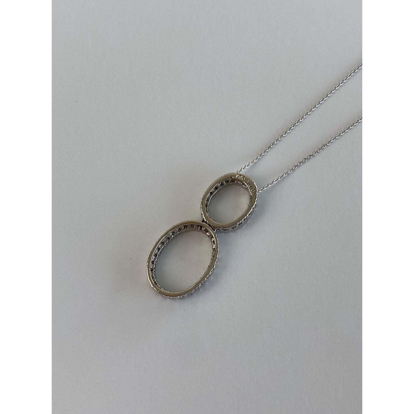 Vintage Solid 14k White Gold Diamond Ovals Tight Rolo Chain Necklace - 18.25 inches