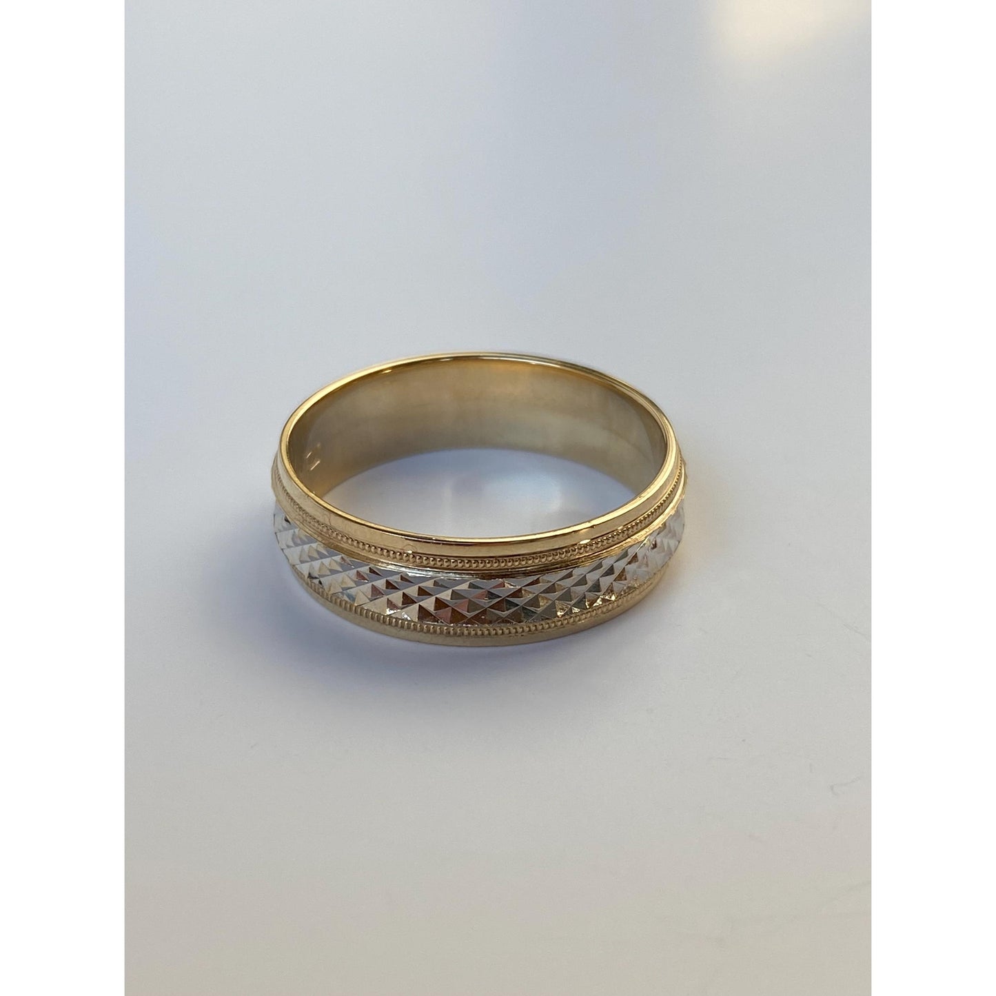 Vintage Solid 10k White & Yellow Gold Studded Texture Ring Band - Size 9