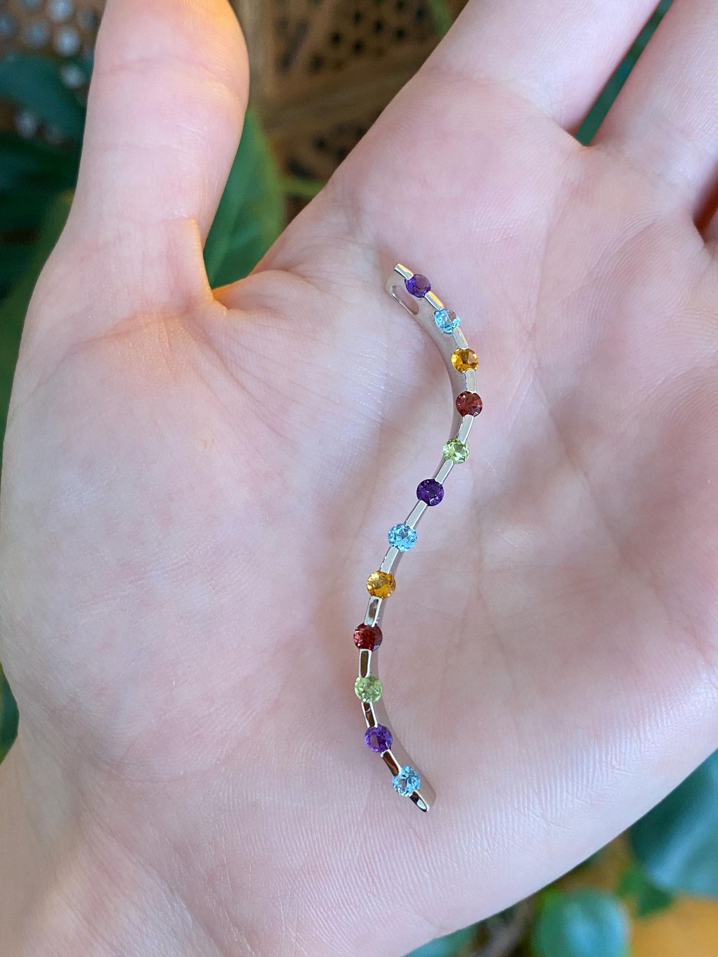 Vintage Solid 10k White Gold Garnet Topaz Peridot Amethyst Citrine Wavy Slide Charm