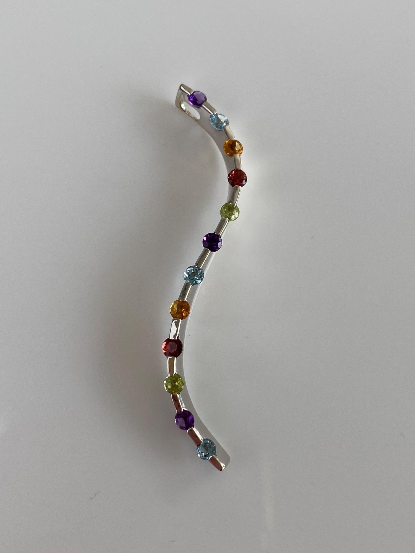 Vintage Solid 10k White Gold Garnet Topaz Peridot Amethyst Citrine Wavy Slide Charm