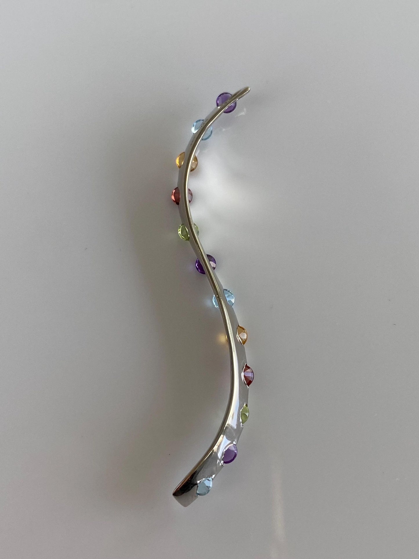 Vintage Solid 10k White Gold Garnet Topaz Peridot Amethyst Citrine Wavy Slide Charm