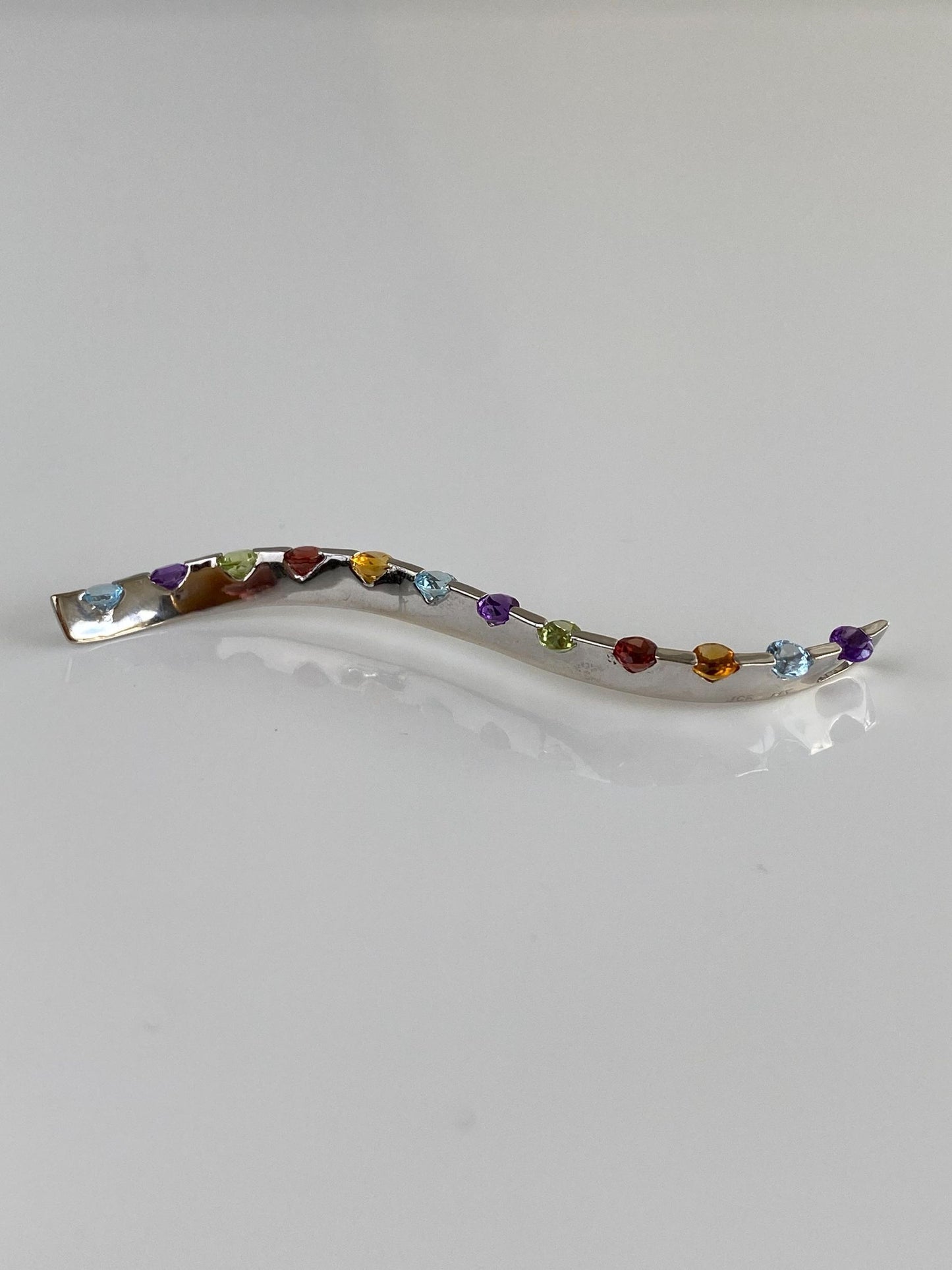 Vintage Solid 10k White Gold Garnet Topaz Peridot Amethyst Citrine Wavy Slide Charm