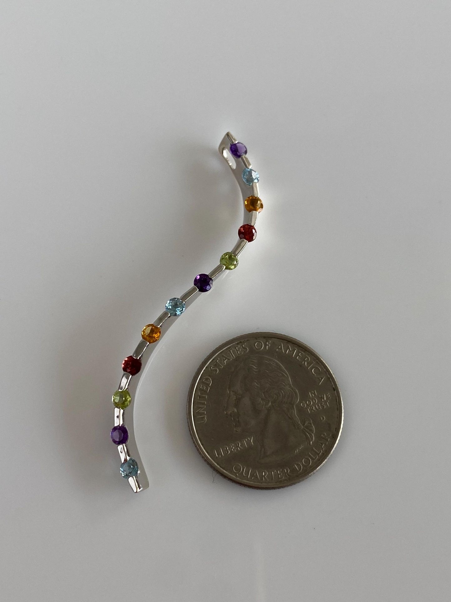 Vintage Solid 10k White Gold Garnet Topaz Peridot Amethyst Citrine Wavy Slide Charm