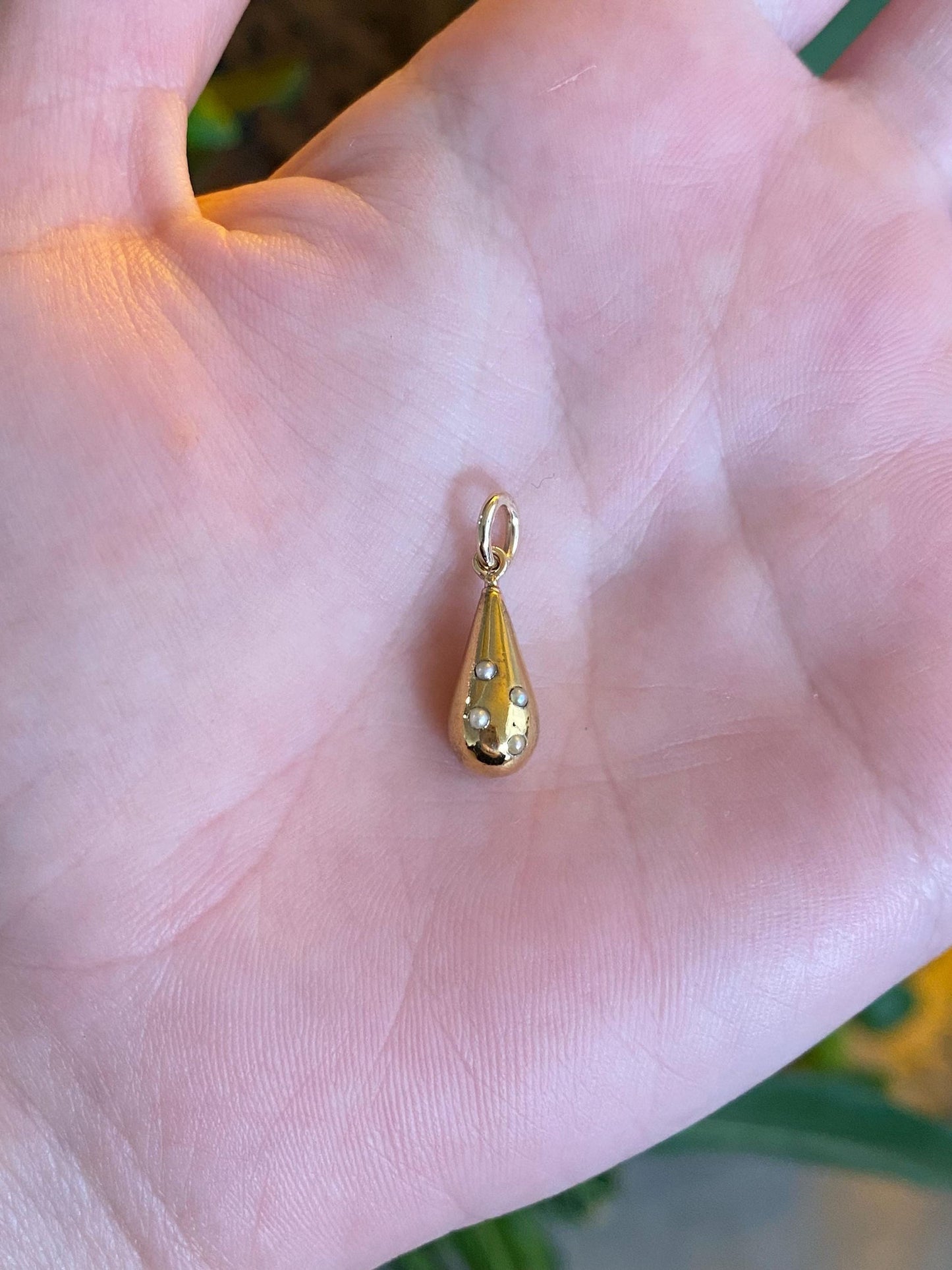 Vintage 14k Yellow Gold Seed Pearls Teardrop Stick Pin Conversion Charm