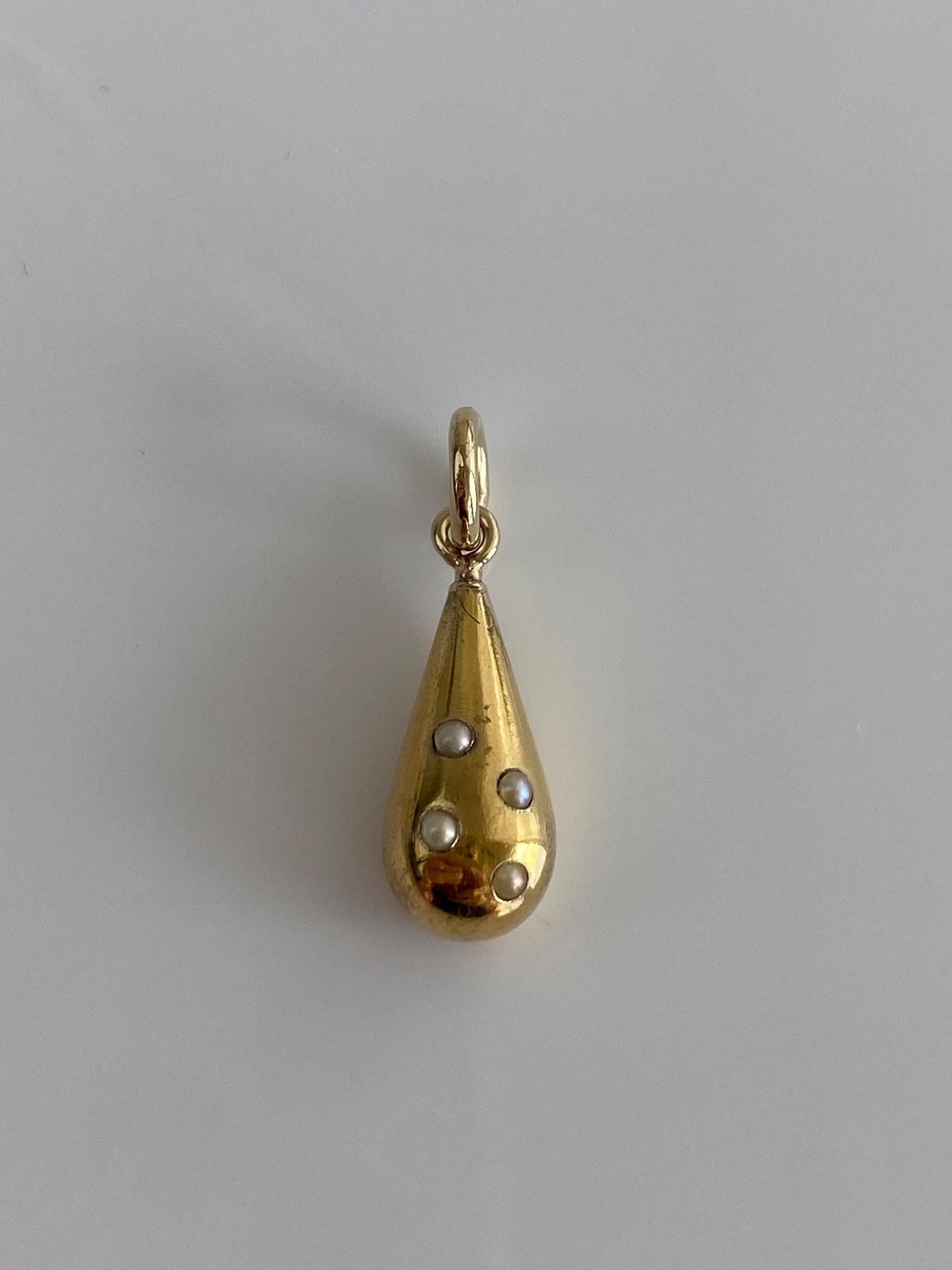 Vintage 14k Yellow Gold Seed Pearls Teardrop Stick Pin Conversion Charm