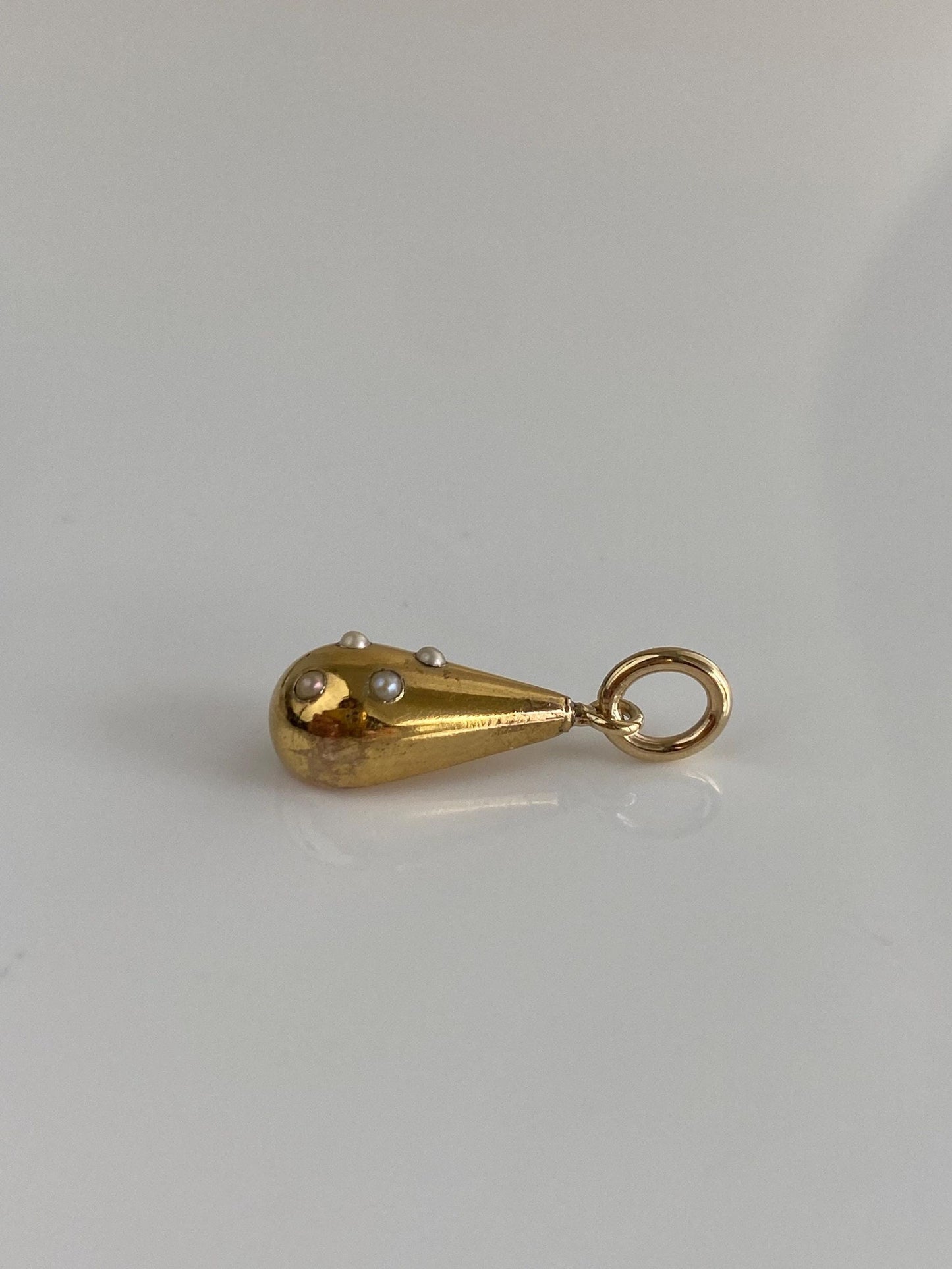 Vintage 14k Yellow Gold Seed Pearls Teardrop Stick Pin Conversion Charm