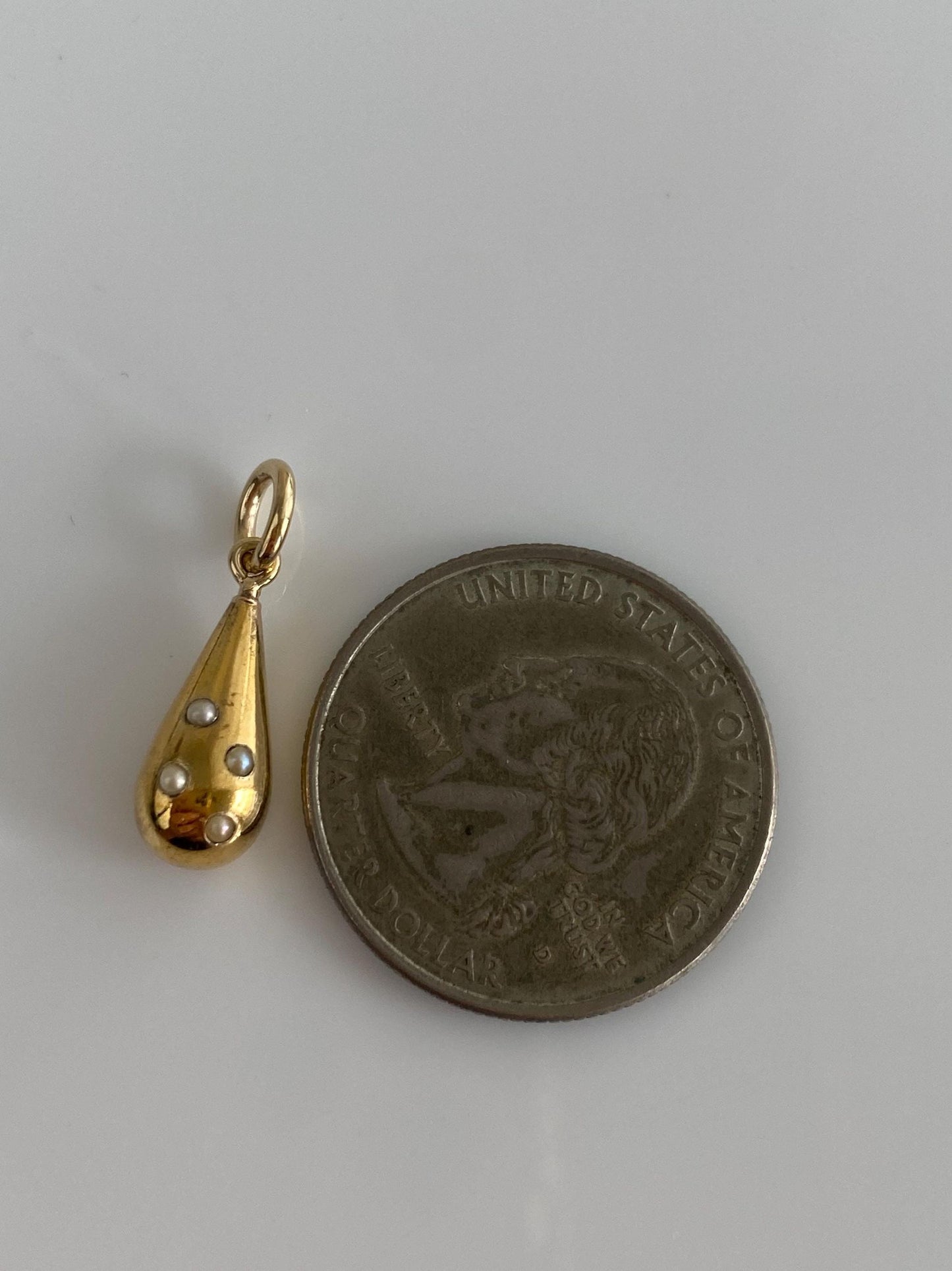 Vintage 14k Yellow Gold Seed Pearls Teardrop Stick Pin Conversion Charm