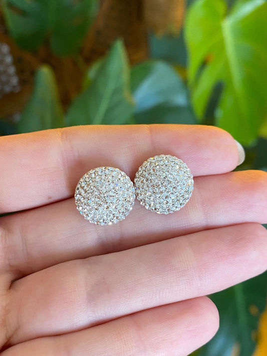 Vintage 14k Yellow Gold Clear Cubic Zirconia Cluster Domed Stud Earrings