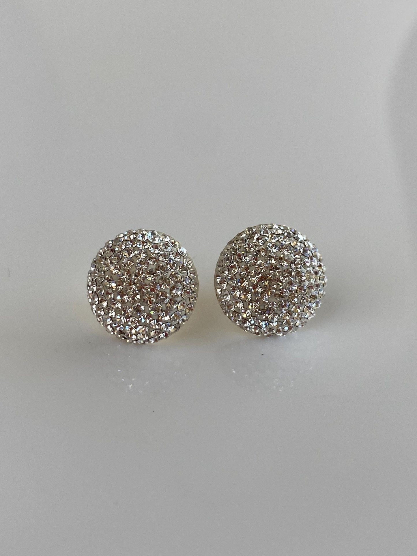 Vintage 14k Yellow Gold Clear Cubic Zirconia Cluster Domed Stud Earrings