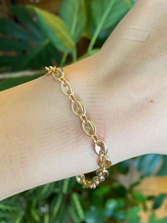 Vintage Solid 9k Yellow Gold Mariner Link Bracelet - 8 inches