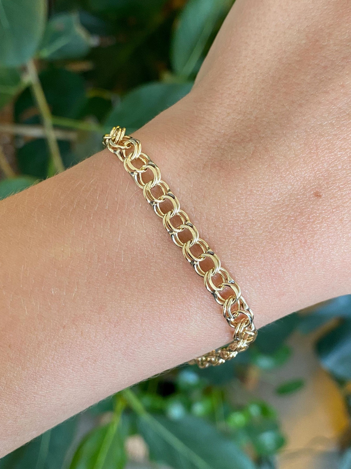 Vintage Solid 12k Yellow Gold Double Link Charm Bracelet - 7 inches