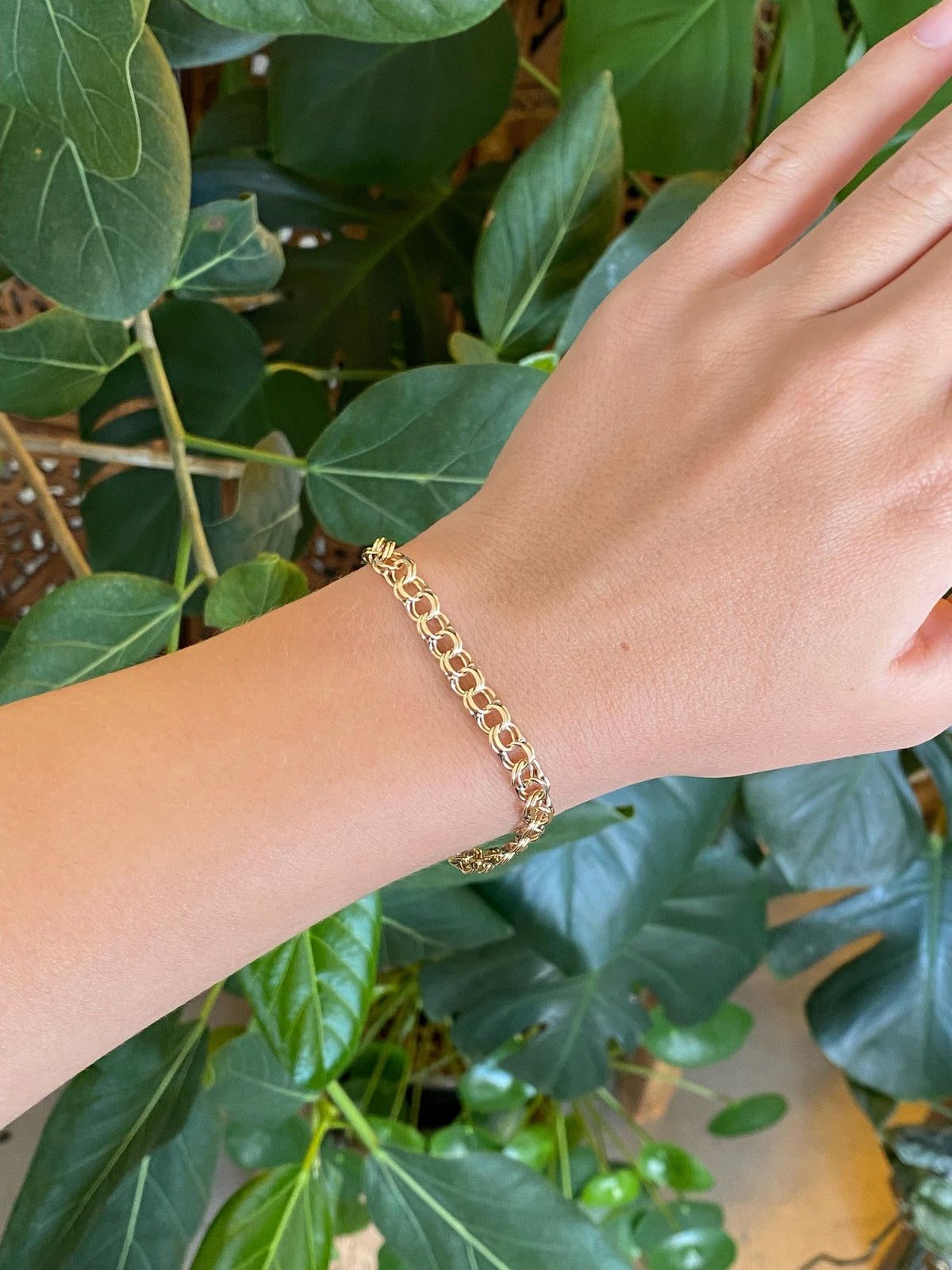 Vintage Solid 12k Yellow Gold Double Link Charm Bracelet - 7 inches
