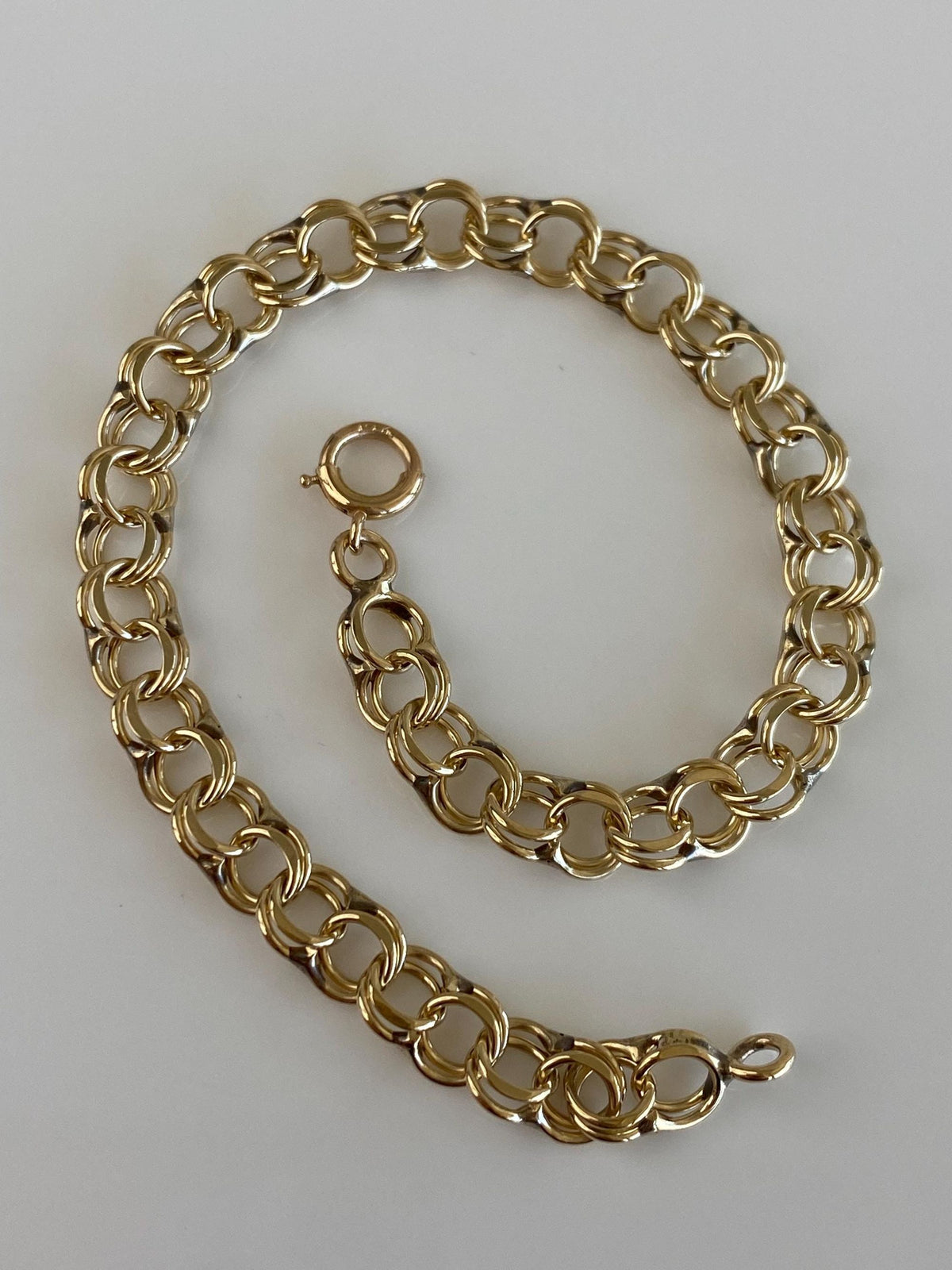 Vintage Solid 12k Yellow Gold Double Link Charm Bracelet - 7 inches