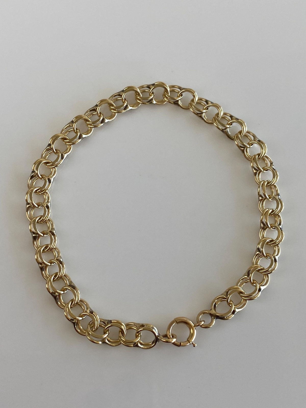 Vintage Solid 12k Yellow Gold Double Link Charm Bracelet - 7 inches