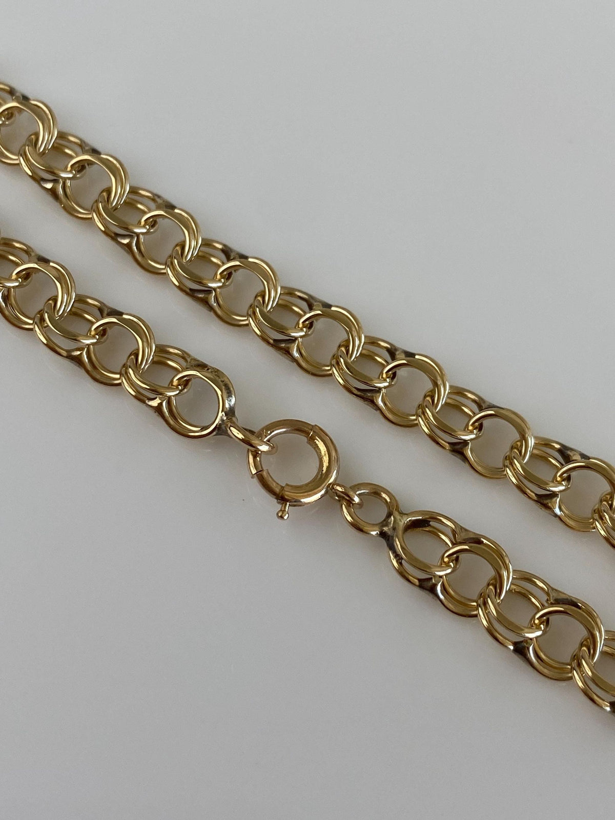 Vintage Solid 12k Yellow Gold Double Link Charm Bracelet - 7 inches