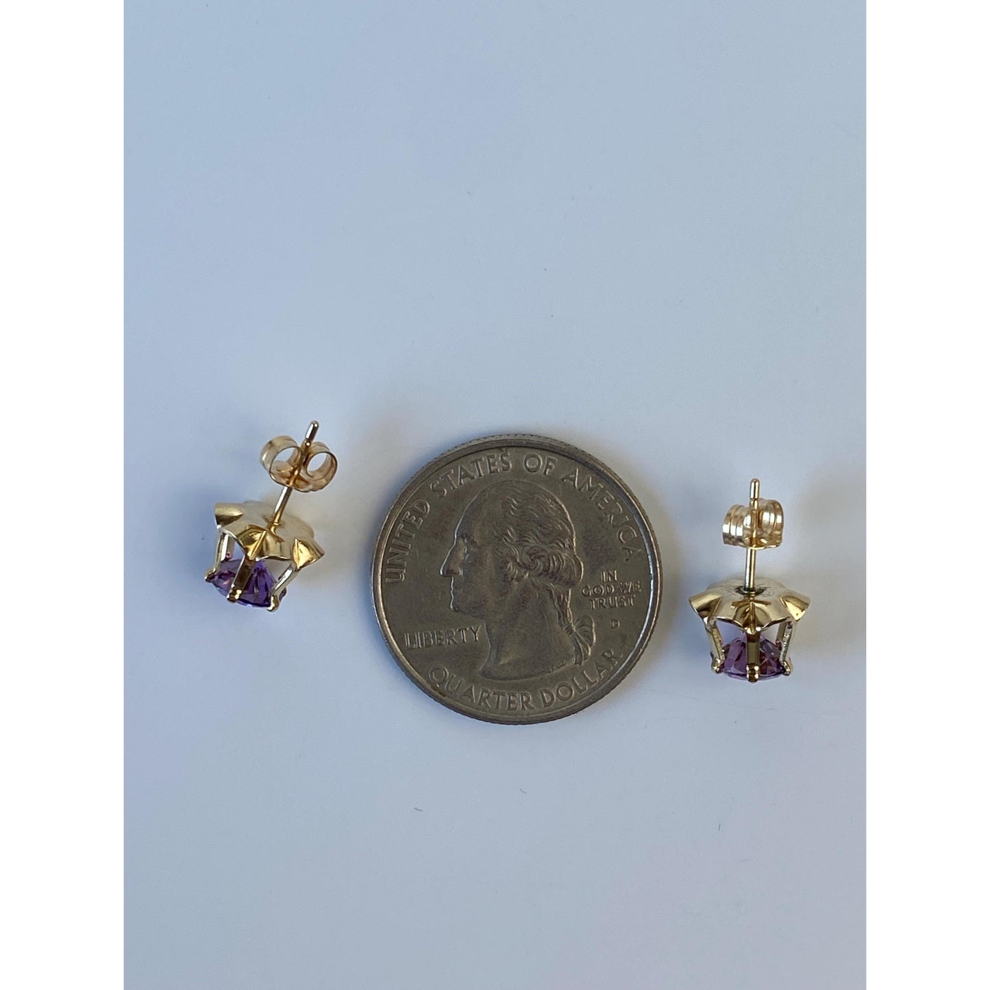 Vintage Solid 14k Yellow Gold Purple Cubic Zirconia Stud Earrings