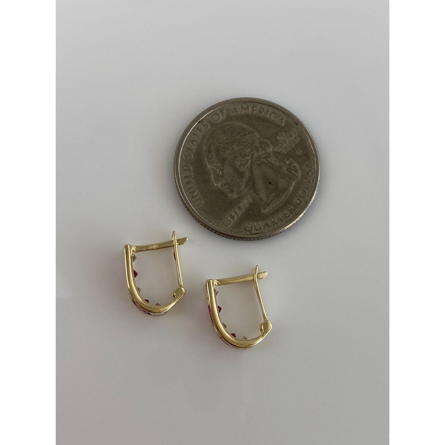 Vintage Solid 14k Yellow Gold Pink Spinel Clear Cubic Zirconia Drop Earrings