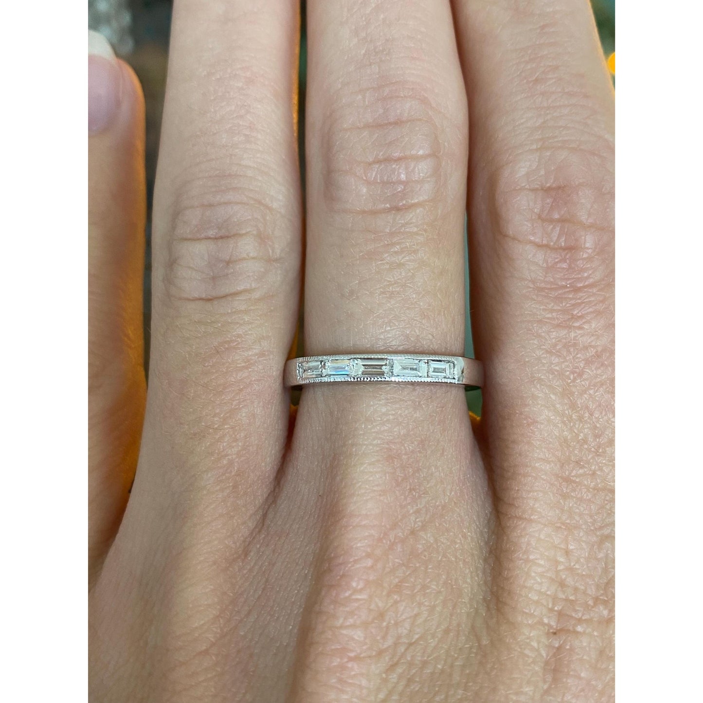 Vintage Solid 14k White Gold Diamond Ring Band - Size 6.25