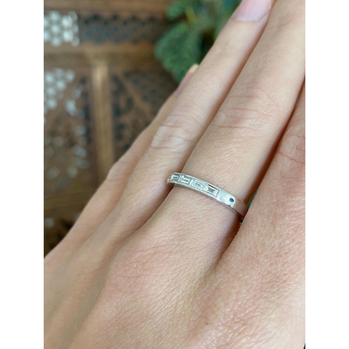 Vintage Solid 14k White Gold Diamond Ring Band - Size 6.25