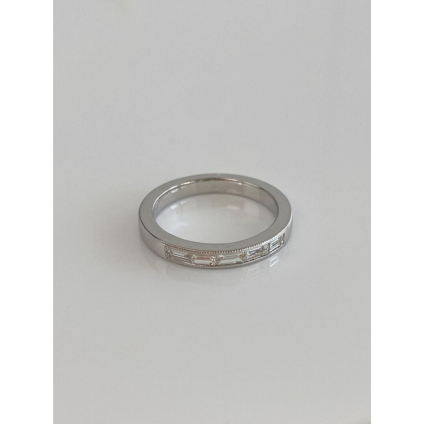 Vintage Solid 14k White Gold Diamond Ring Band - Size 6.25