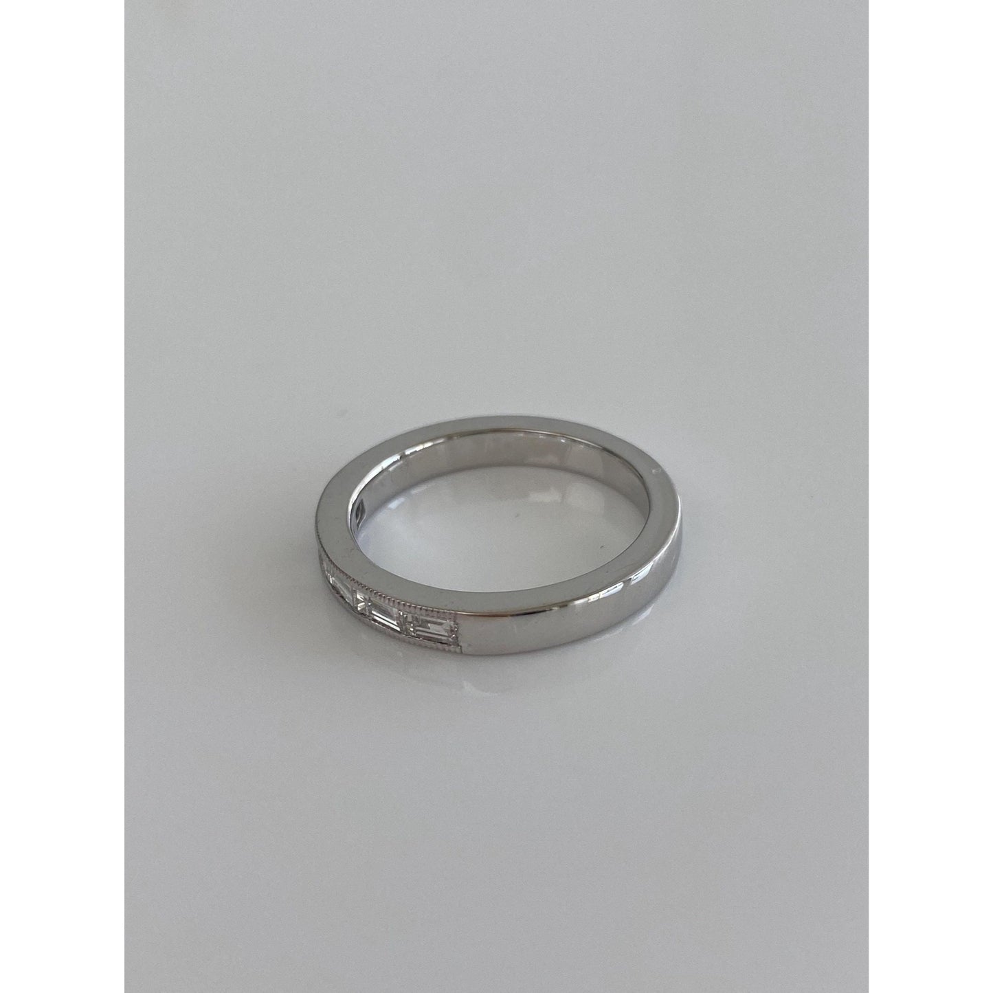 Vintage Solid 14k White Gold Diamond Ring Band - Size 6.25