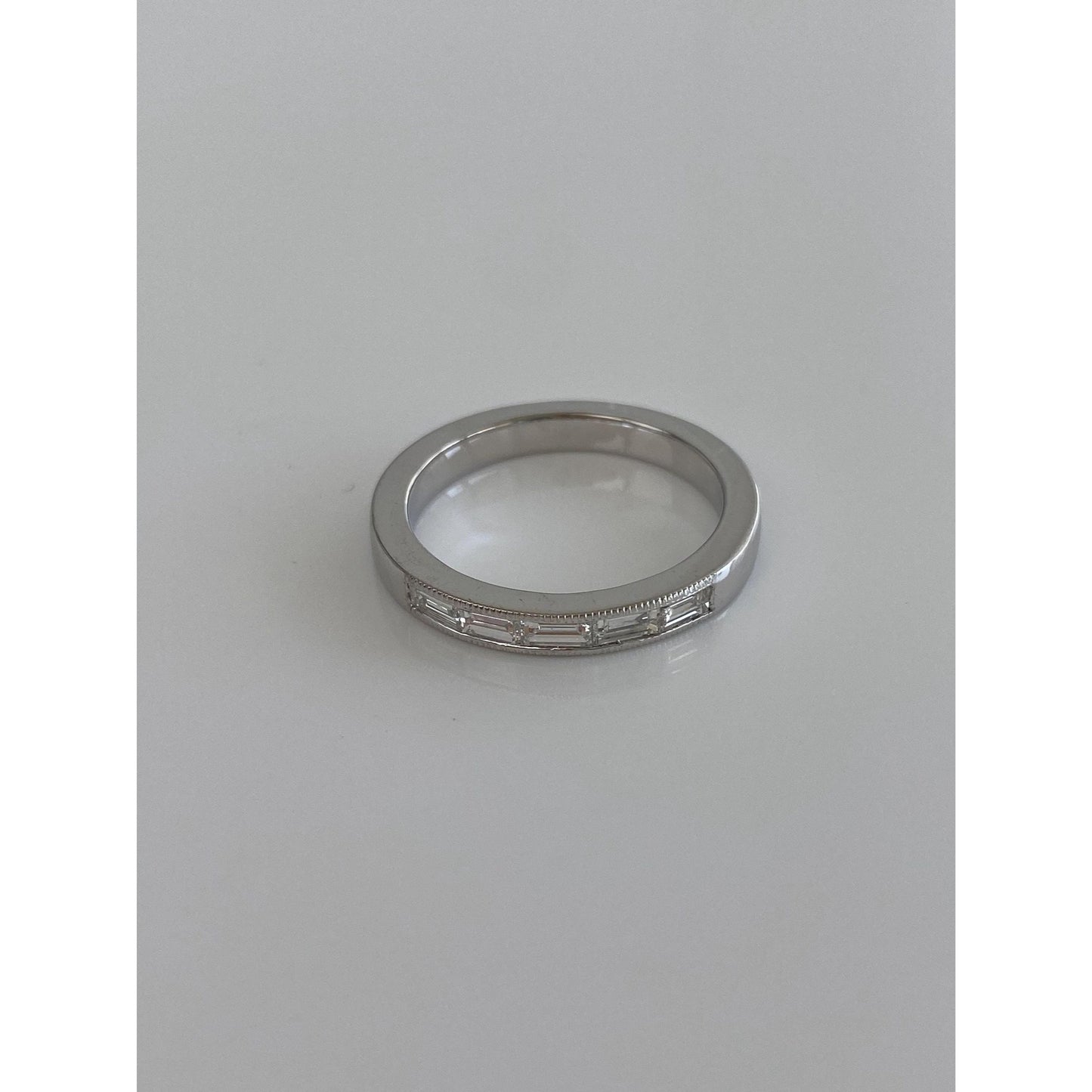 Vintage Solid 14k White Gold Diamond Ring Band - Size 6.25