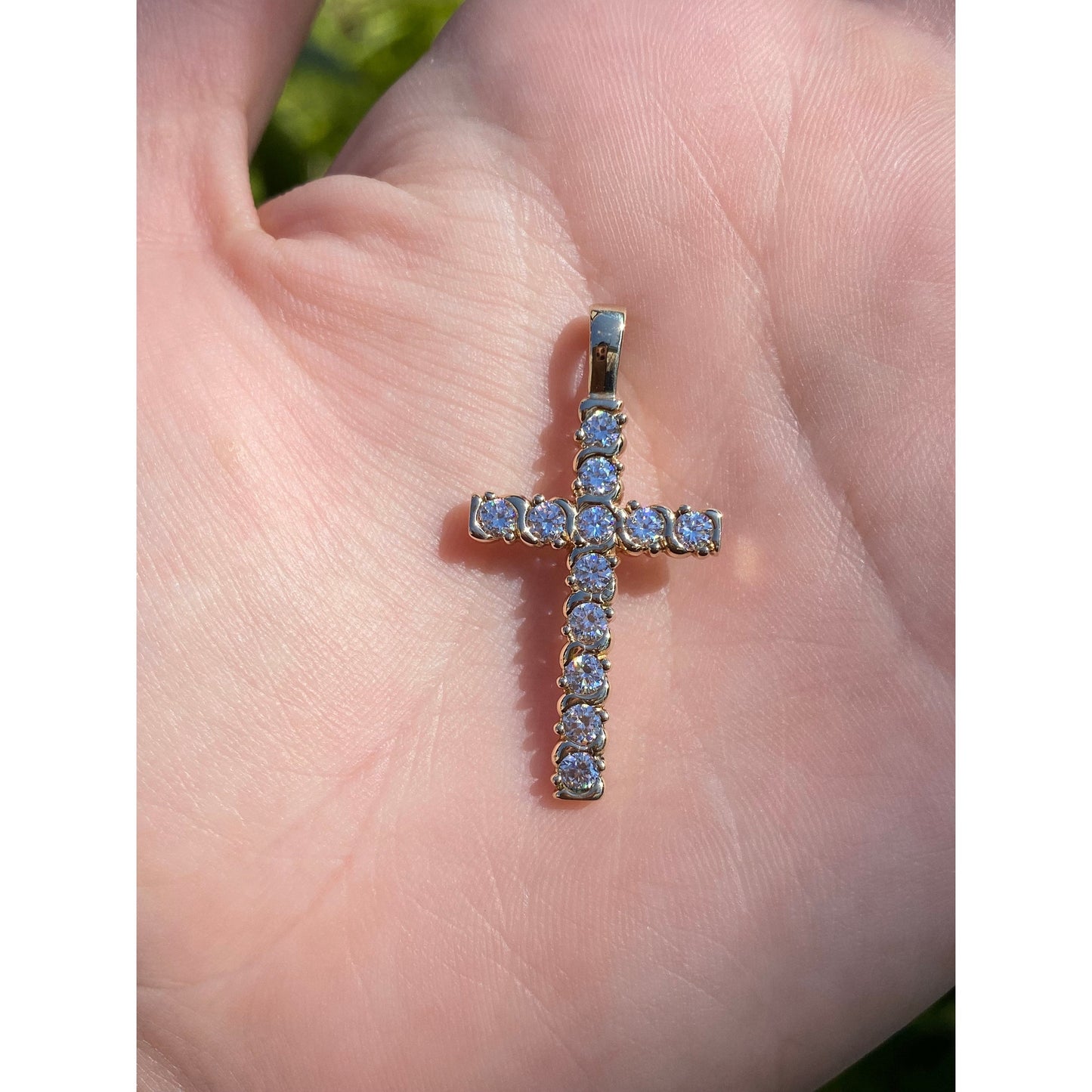 Vintage Solid 10k Yellow Gold Cubic Zirconia Cross Charm