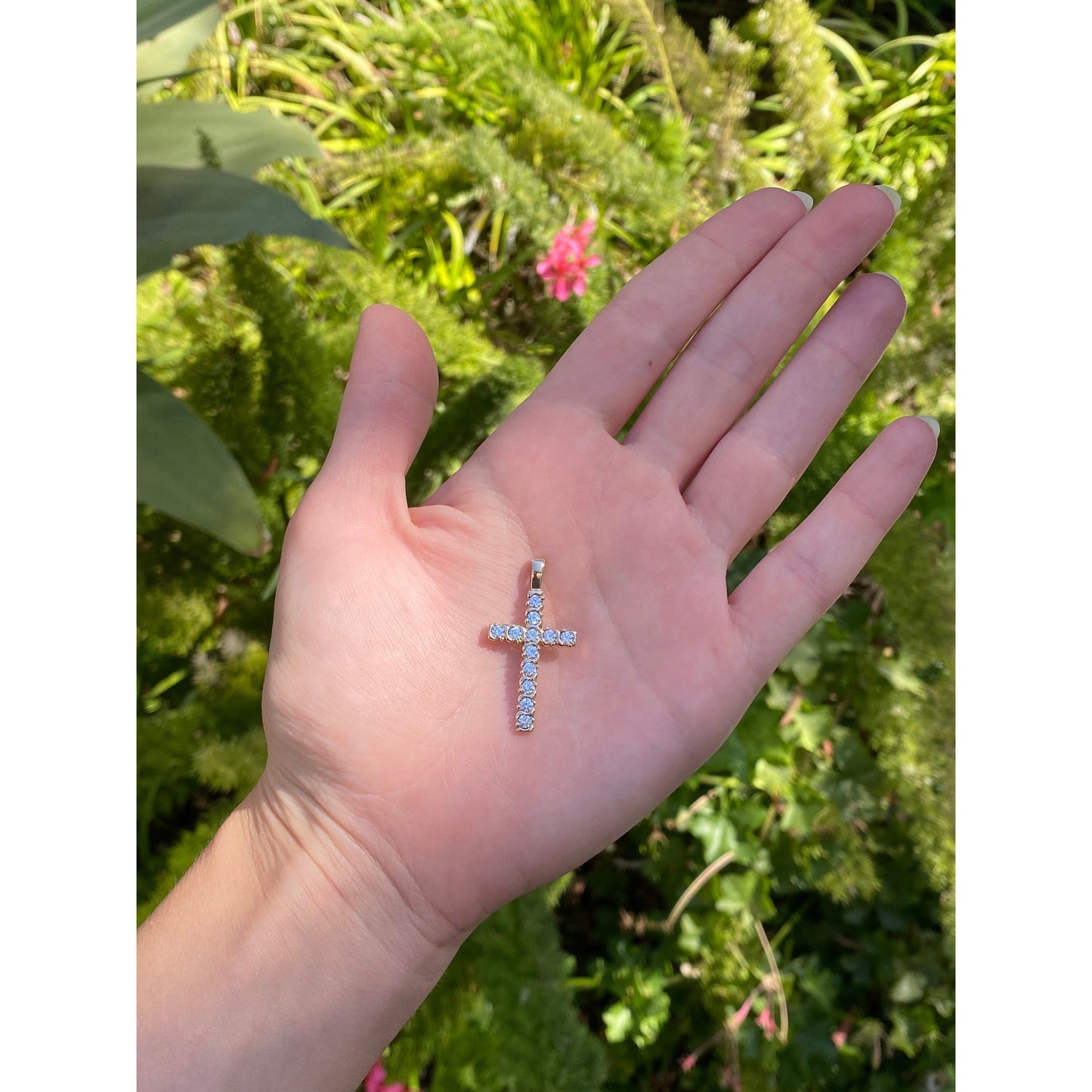 Vintage Solid 10k Yellow Gold Cubic Zirconia Cross Charm