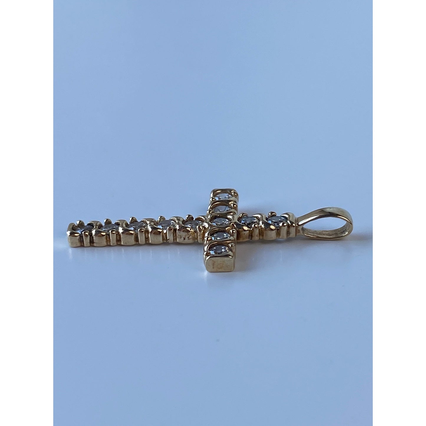 Vintage Solid 10k Yellow Gold Cubic Zirconia Cross Charm