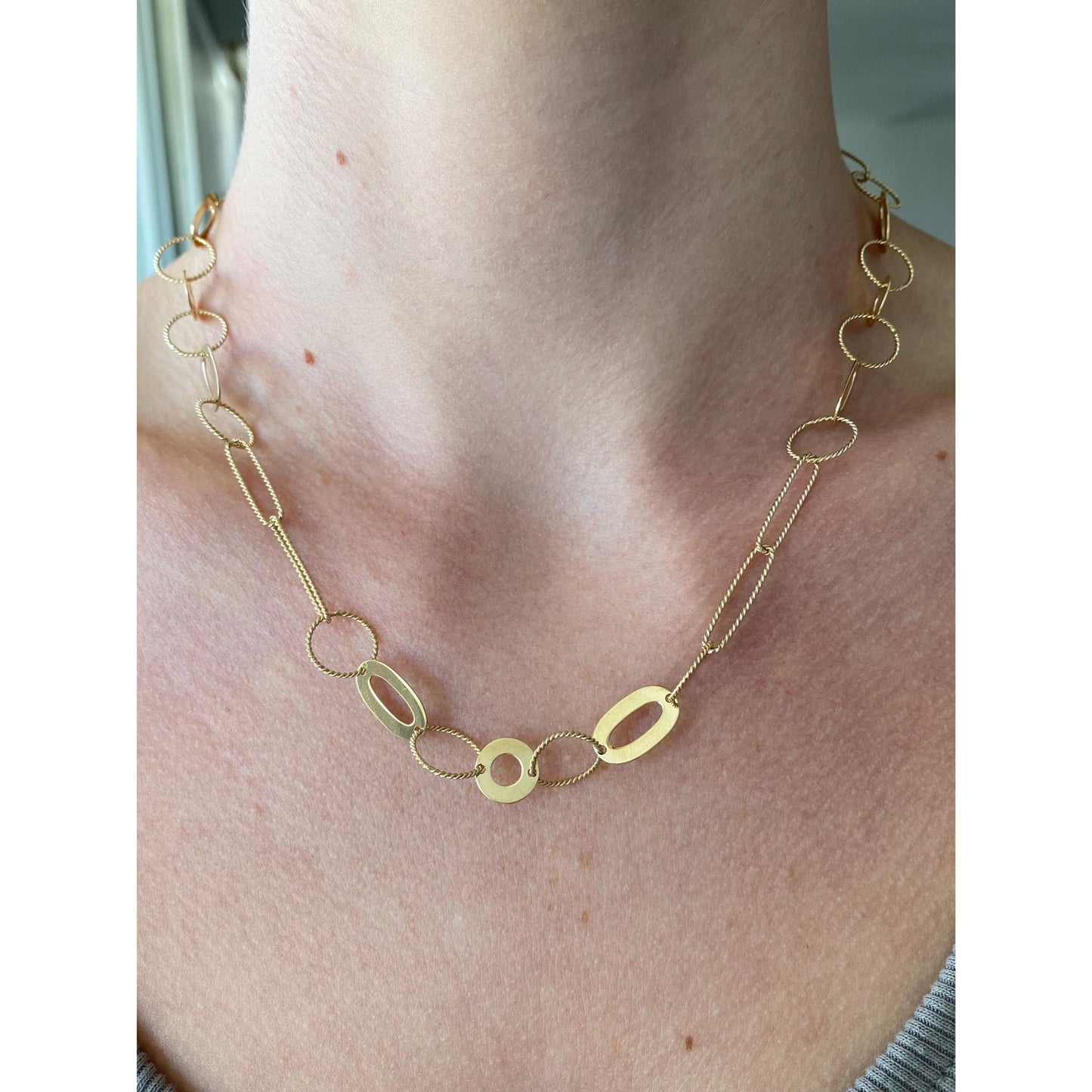 Vintage Solid 14k Yellow Gold Fancy Link Chain Necklace - 17.5 inches