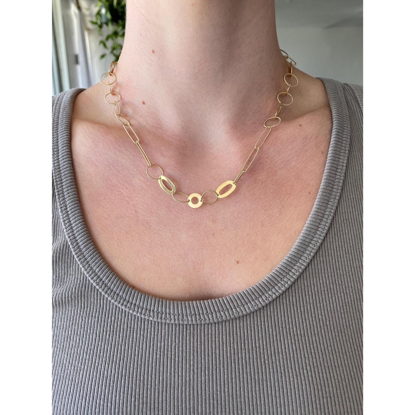 Vintage Solid 14k Yellow Gold Fancy Link Chain Necklace - 17.5 inches