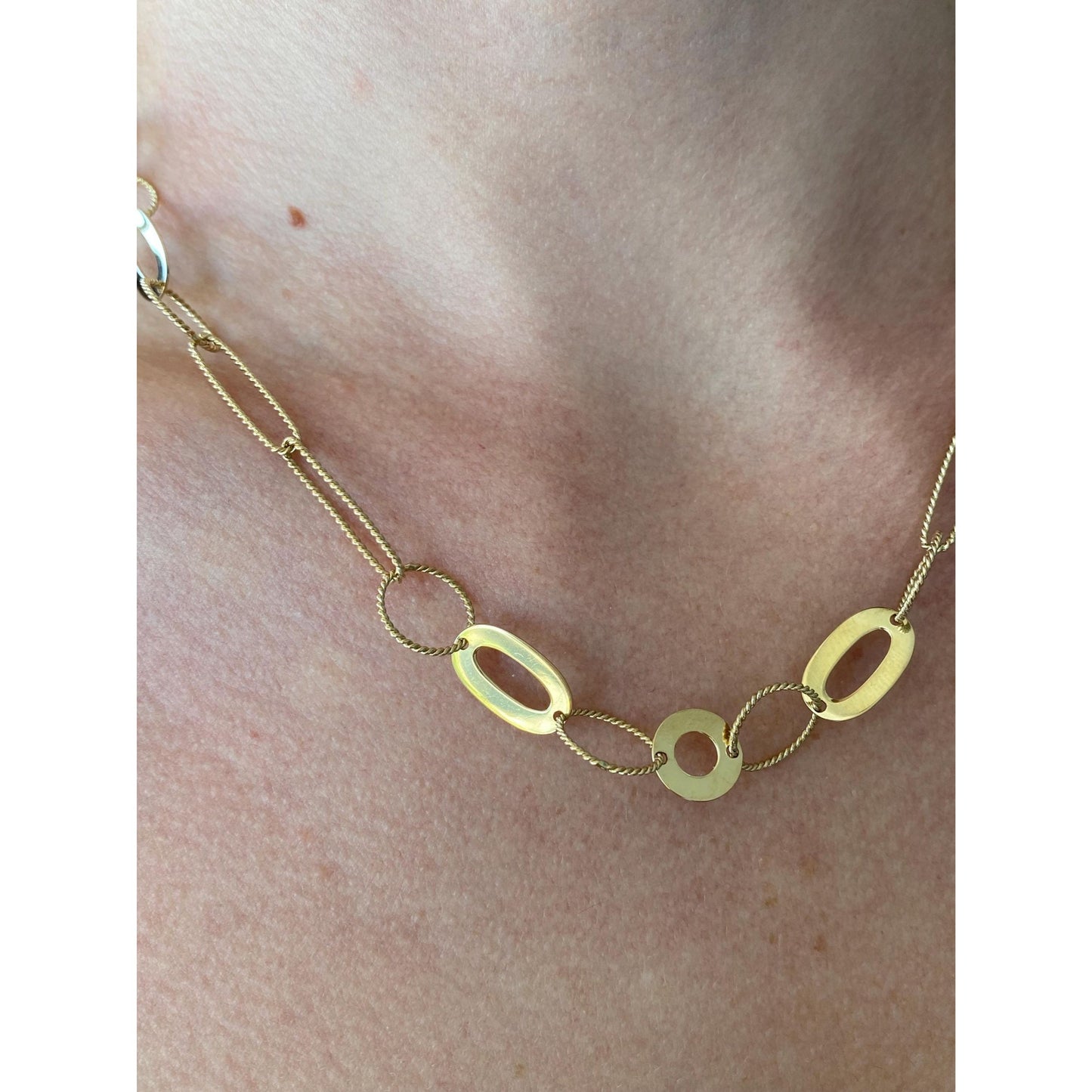 Vintage Solid 14k Yellow Gold Fancy Link Chain Necklace - 17.5 inches