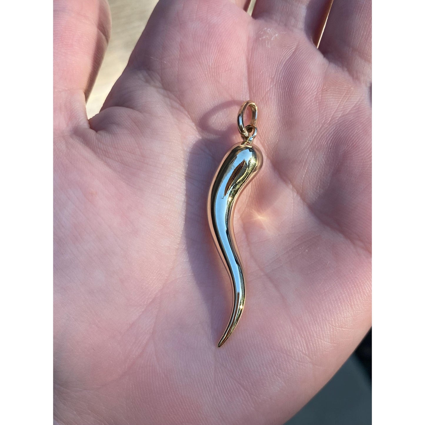 Vintage 14k Yellow Gold Extra Large Italian Horn Charm