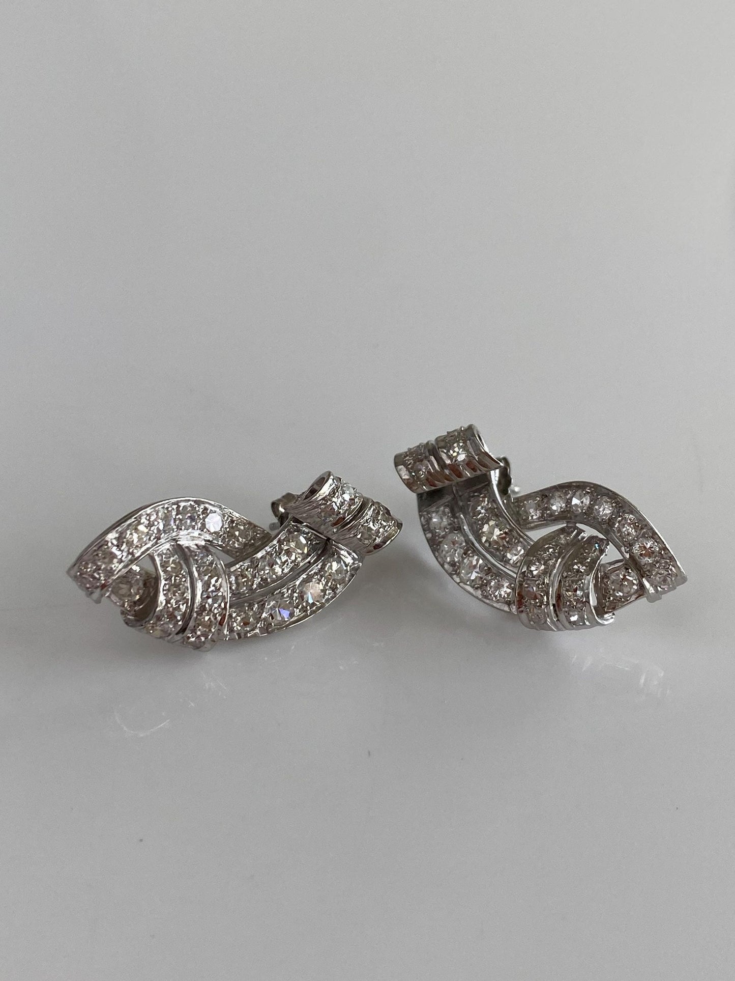 Vintage Solid Platinum Diamond Twist Drop Earrings